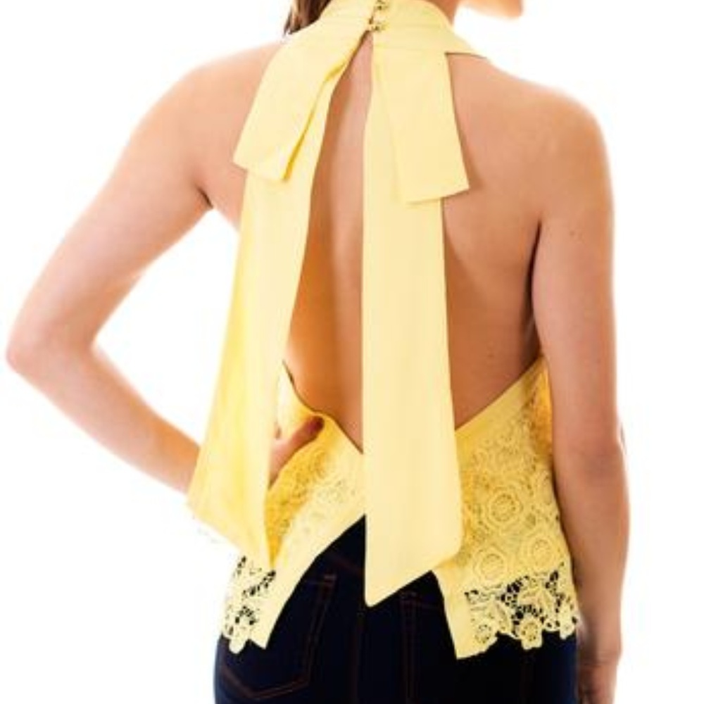 OPEN BACK LACE TRIM LINED TOP yellow and pink